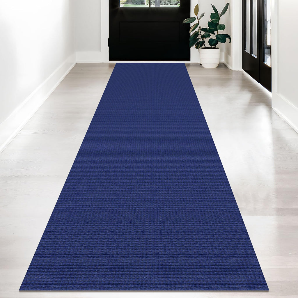 KOZYFLY Long Runners for Hallways 2.6x12 ft Washable Kitchen Runner Non Slip Rubber Backed Hallway Rugs Cotton Entryway Runner Rug Floor Carpet for Indoor Hall, Backdoor, Kitchen, Royal Blue/Navy