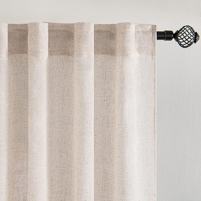 MIULEE Natural Linen White Kitchen Curtain 30 Inch Long 2 Panels Farmhouse
