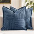 MIULEE Blue Corduroy Pillow Covers 16x16 Inch with Splicing Set of 2 Soft Boho Striped Pillow Covers Broadside Decorative Textured Summer Coastal Pillowcases for Couch Cushion Bed Livingroom