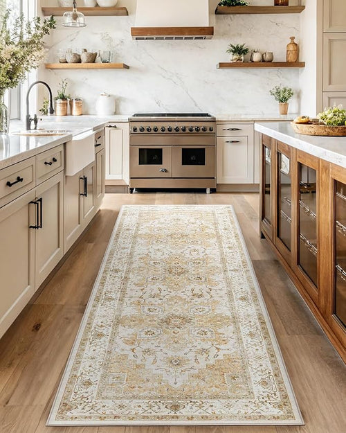 AMADA HOMEFURNISHING Round 6ft Area Rugs, Low-Profile Washable Rug with Non-Slip Backing & Durable Edge Binding, Vintage Rugs for Living Room, Bedroom, Dinning Room