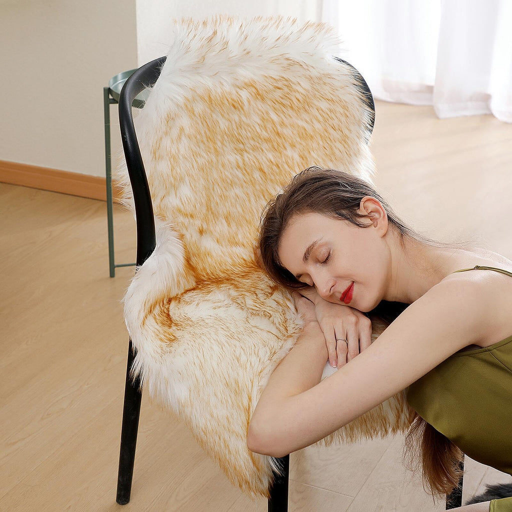 linmopm Faux Fur Sheepskin Rug, 2x3 ft, White and Yellow