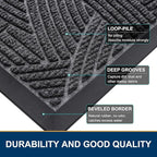Smiry Front Door Mat Outside Entrance, Heavy Duty Sturdy Natural Rubber Doormat, Trap Dirt and Moisture, Easy Clean Low Profile Mats for Indoor Outdoor Entry, Interwoven Stripes 29.5x17, Grey