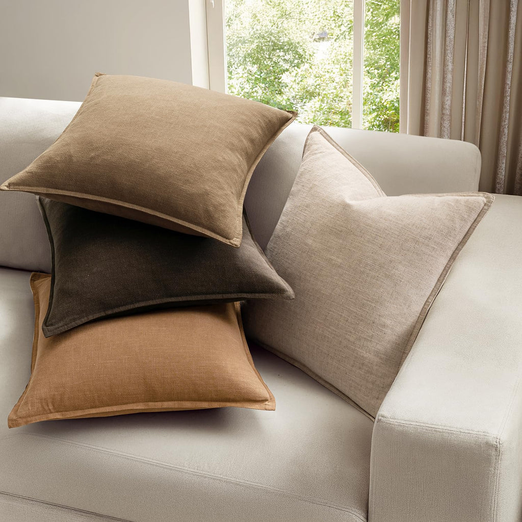 MIULEE Neutral Brown Boho Linen Pillow Covers 24x24 Inch Pack of 4