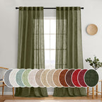 MIULEE Light Olive Green Linen Curtains 52x108 Inch 2 Panels for Bedroom