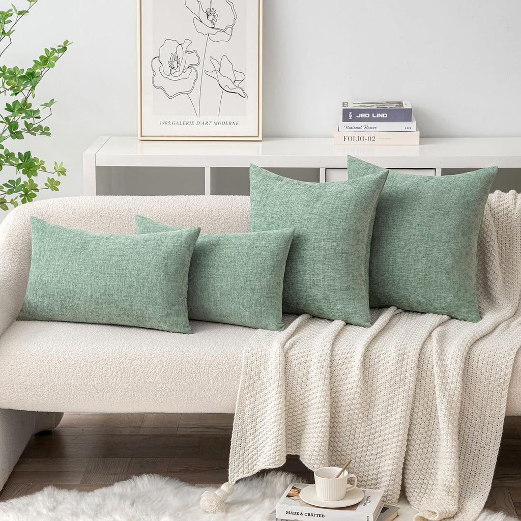 MIULEE Soft Chenille Throw Pillow Covers Greyish Green 20x20 Pack of 2