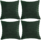Fancy Homi 4 Packs Hunter Green Decorative Throw Pillow Covers 16x16 Inch for Couch Bed Sofa, Forest Green Boho Home Decor, Soft Plush Corduroy Cute Emerald Green Square Cushion Case 40x40 cm