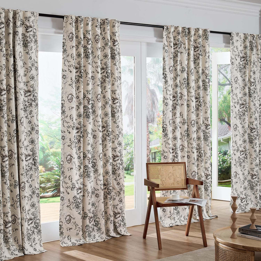 jinchan Floral Linen Blackout Curtains for Bedroom 96 Inches Long