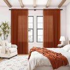 Nanspring Extra Wide Linen Curtains for Living Room 90 Inches Long Terracotta Light Filtering Semi Sheer Boho Farmhouse Curtain for Bedroom Office Luxury Back Tab and Rod Pocket 100x90, 2 Panels