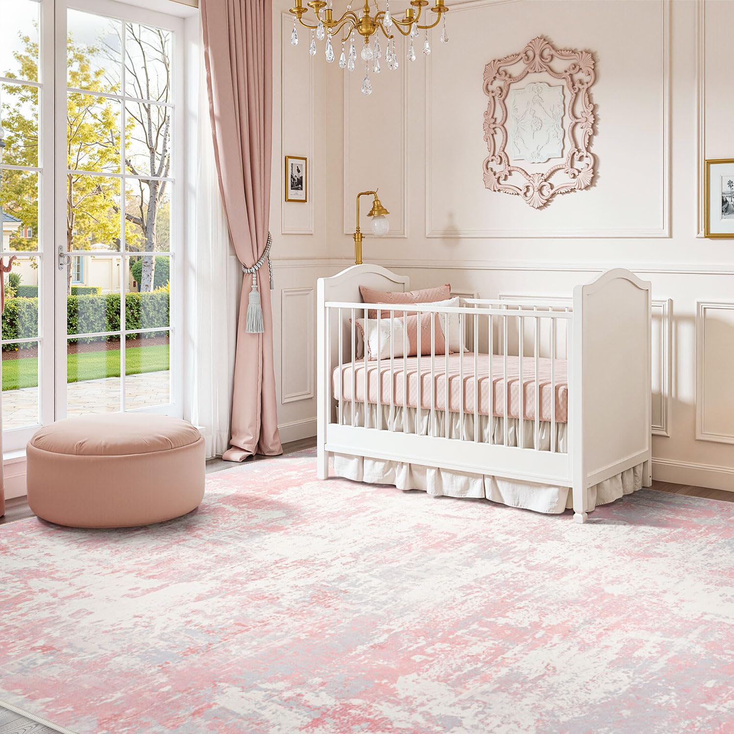 Rugflix 8x10 Area Rugs for Bedroom, Washable Pink Large Rug