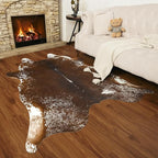 AROGAN Western Decor Faux Fur Cowhide Rug, 6.2x7 Feet Premium Animal Skin Cow Hide Rug, Durable Cow Print Rugs for Wall Decor, Western Floor Carpet for Bedroom Living Room, Spotted Brown