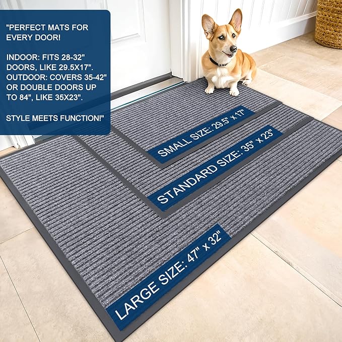 OLANLY Front Door Mat Indoor Outdoor Entrance, 2-Pack 71 x 47 Inch, Waterproof Heavy Duty Doormat, Fade Resistant, Low Profile, Easy Clean Patio Porch Welcome Floor Mats for Entry, Light Gray