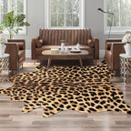 AROGAN Premium Leopard Print Rug 4.6x5.2 Feet, Machine Washable Faux Fur Cheetah Rug, Non-Slip Animal Print Hide Leopard Skin Area Rug for Bedroom Living Room Home Decor