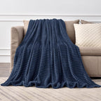 BEDELITE Fleece Throw Blanket for Couch – 3D Ribbed Jacquard Soft and Warm Decorative Fuzzy Blanket – Cozy, Fluffy, Plush Lightweight Navy Throw Blankets for Bed, Sofa, 50x70 inches