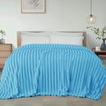Exclusivo Mezcla Twin Size Flannel Fleece Blanket, Super Soft Striped Jacquard Bed Blanket, Lightweight Fuzzy Cozy for All Seasons, 60x80 Inches, Blue