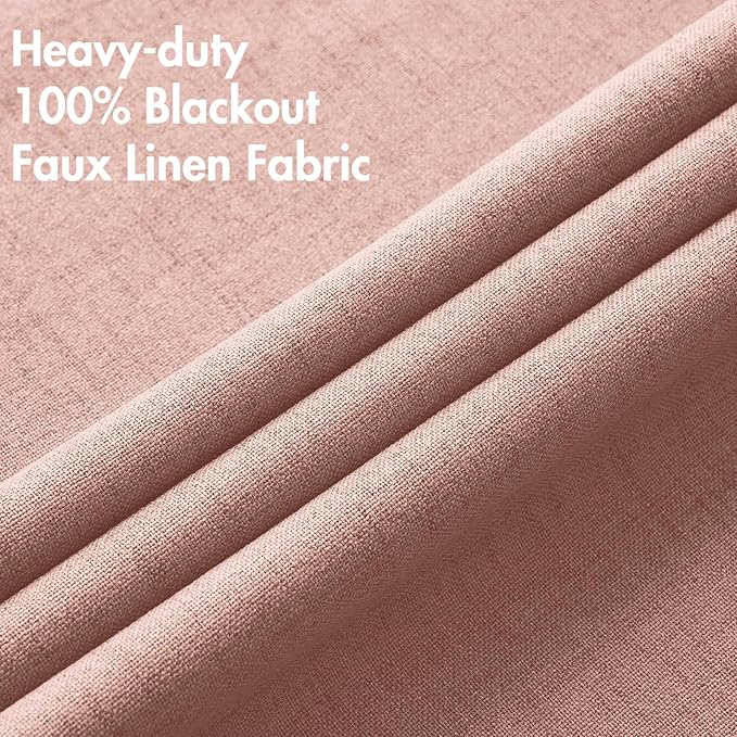 MIULEE 100% Blackout Linen Curtains for Bedroom Thermal Insulated Blush Pink Grommet Room Darkening Curtains & Drapes for Living Room Nursery 52 x 96 Inch (2 Panels)