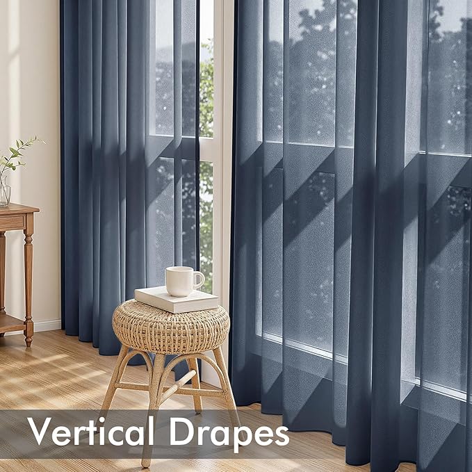MIULEE Navy Blue Sheer Curtains 72 Inches Long, 4 Panels Set, Light Filtering Rod Pocket Voile Drapes Window Treatments, Semi Transparent Airy Fabric for Bedroom and Living Room, 42 x 72 Inches