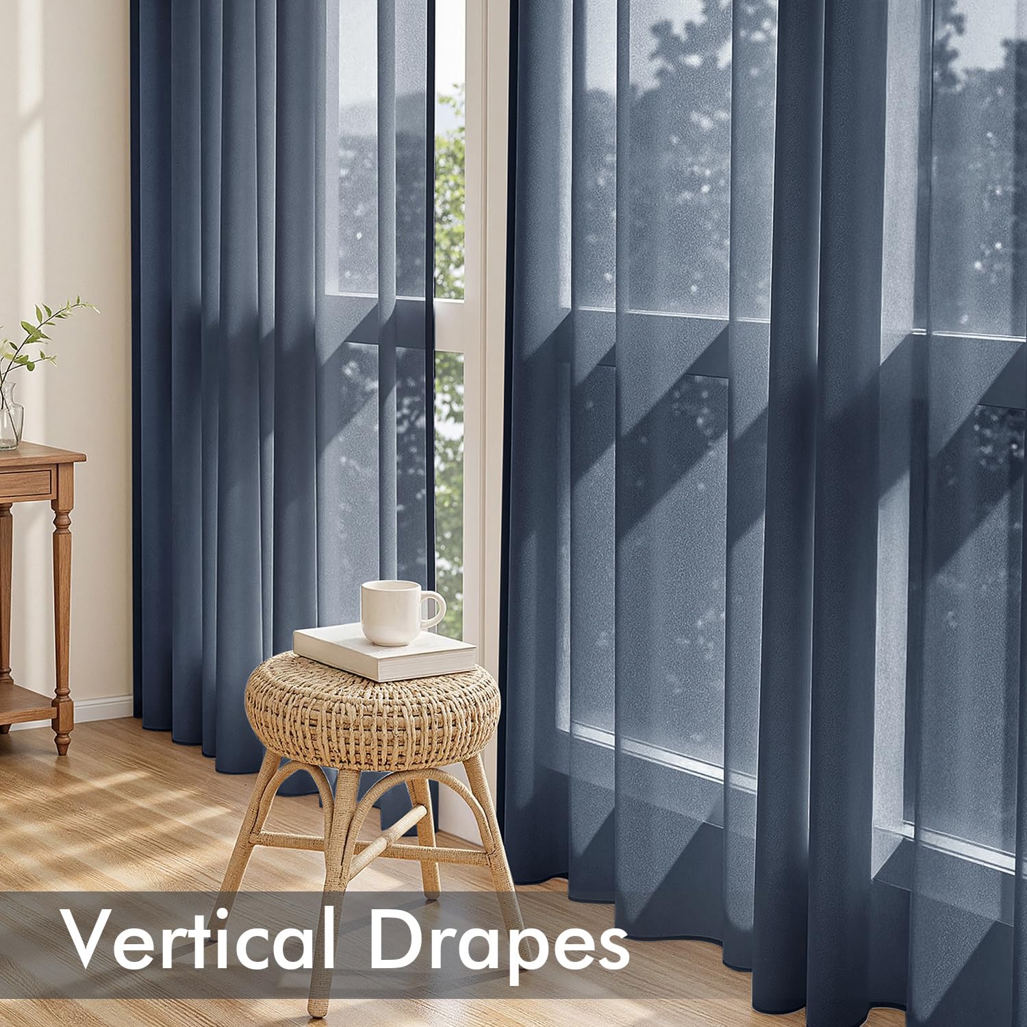 MIULEE Navy Blue Sheer Curtains 96 Inches Long 4 Panels 42 x 96 Inches