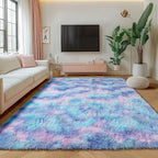 ONASAR Fluffy Area Rugs for Girls Bedroom, 4x6 Purple Rainbow Bedside Rug, Indoor Cute Ultra Soft Plush Shag Floor Carpets for Nursery Kids Teen Girl Dorm Princess Room Playroom Home Decor