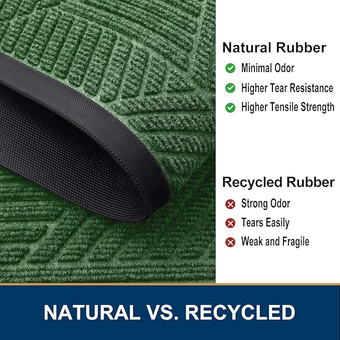 Smiry Front Door Mat Outside Entrance, Heavy Duty Sturdy Natural Rubber Doormat, Trap Dirt and Moisture, Easy Clean Low Profile Welcome Floor Mats for Indoor Outdoor Entry, 71x23 Inch, Green
