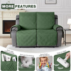 TAOCOCO 100% Waterproof Loveseat Recliner Covers 2 Seater, Split Loveseat Covers for Reclining loveseat, Non Slip Reclining Couch Cover with Double Straps for Kids, Pets(2 Seater, Vine Green)
