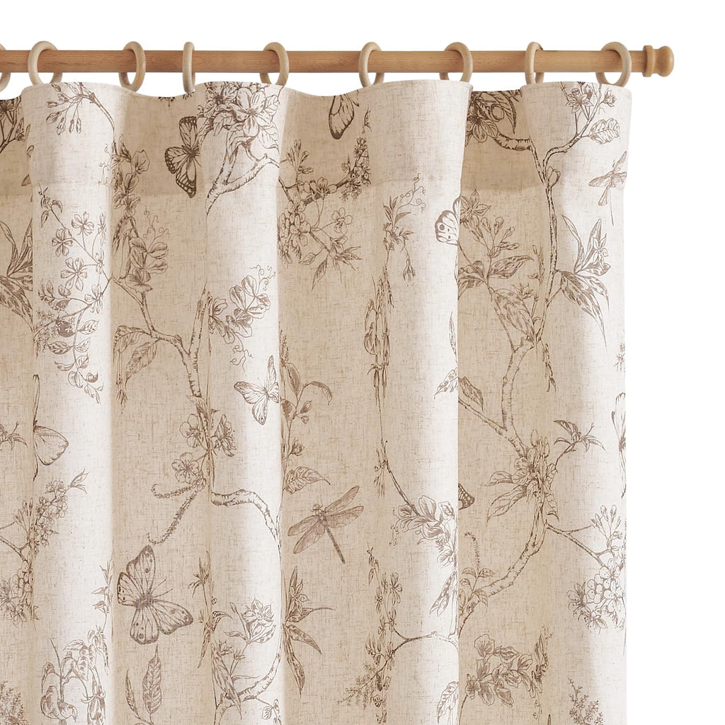 jinchan Taupe Floral Linen Curtains Lined 84 Inch Vintage Back Tab 2 Panels