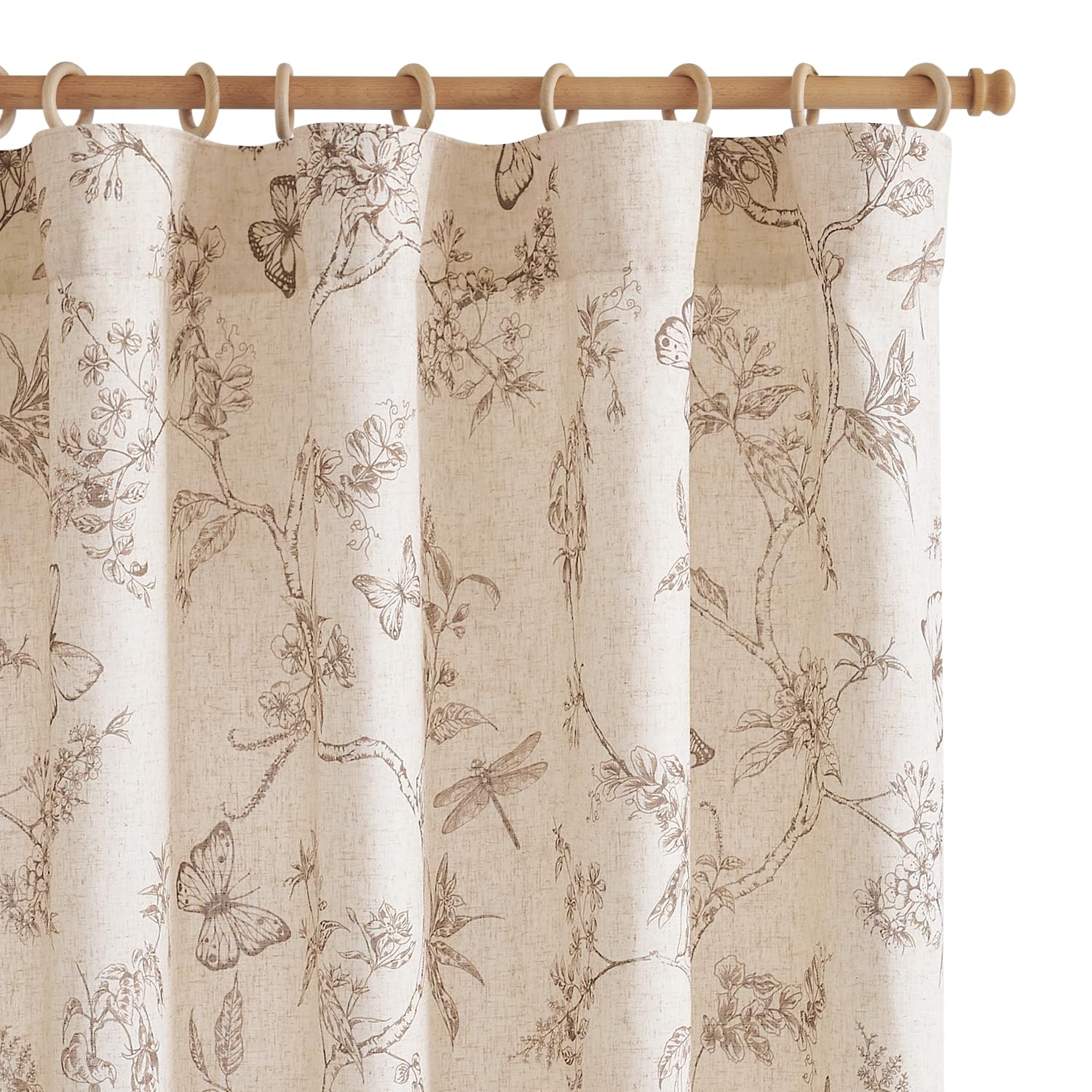 jinchan Taupe Floral Linen Curtains Lined 84 Inch Vintage Back Tab 2 Panels