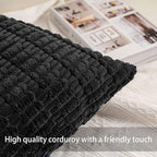 Pack of 2 Corduroy Decorative Throw Pillow Covers 12x24 Inch Soft Striped Pillow Covers Modern Farmhouse Home Decor for Sofa Living Room Couch Bed（Black）