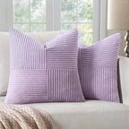 MIULEE Purple Decorative Throw Pillow Covers 18x18 Inch for Couch Bed Sofa Pack of 2 Lavender Boho Farmhouse Throw Pillows Soft Cross Corduroy Patchwork Textured Cushion Cases
