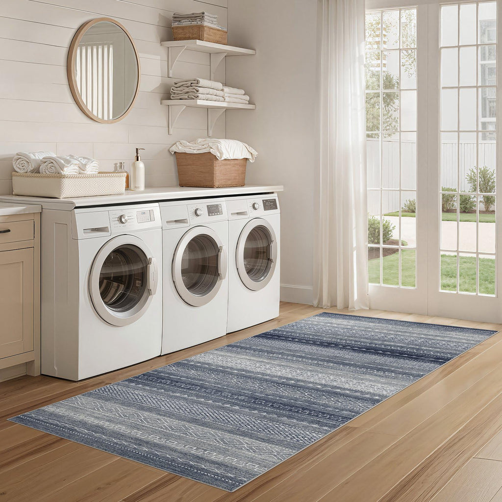 Nakagishi Boho 2x6 Runner Rug Machine Washable Rugs Non Slip Denim Blue