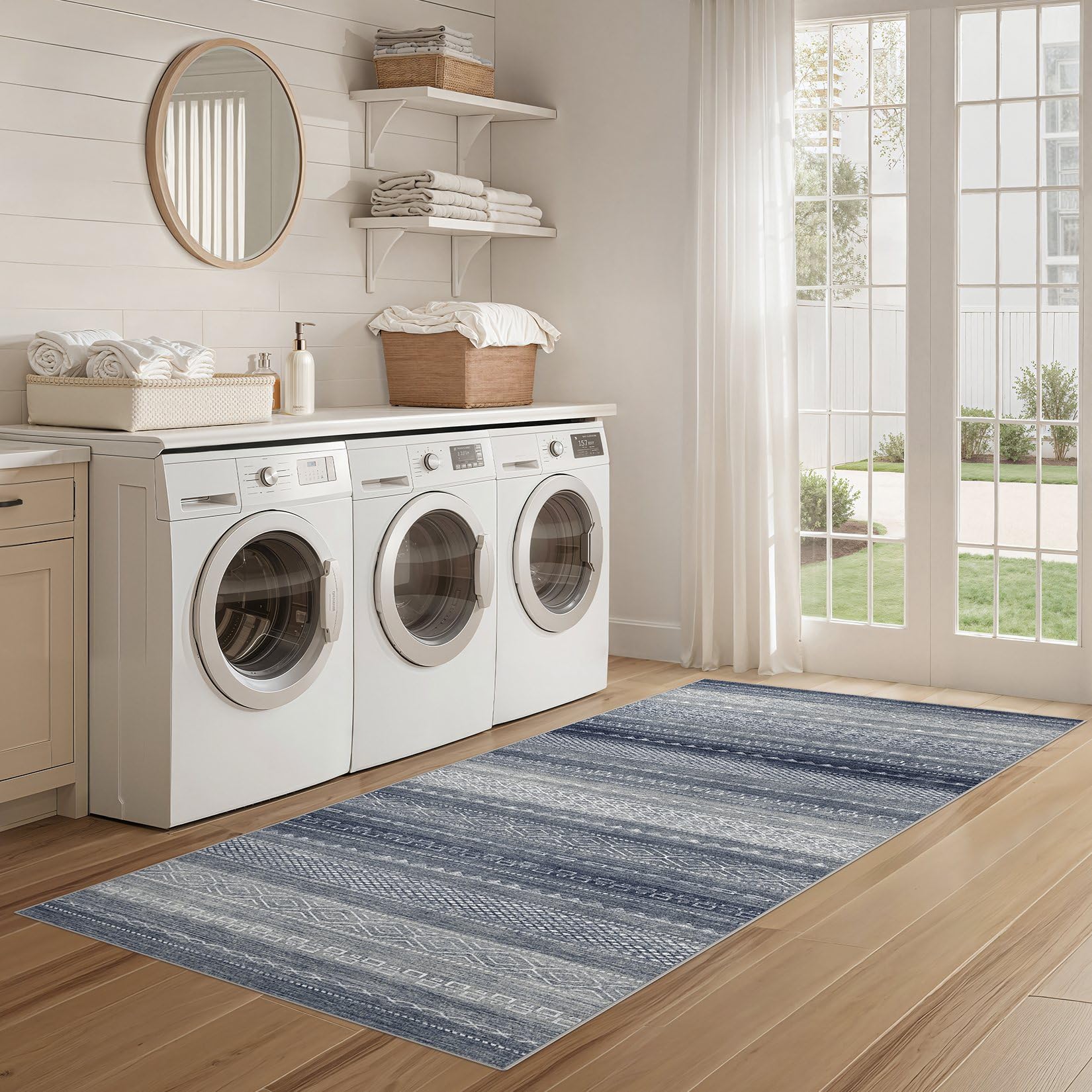 Nakagishi Boho 2x6 Runner Rug Machine Washable Rugs Non Slip Denim Blue