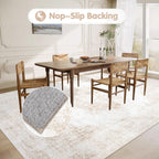 Area Rug 6x9 Vintage Rug: Washable Living Room Rugs Retro Medallion Distressed Large Rugs Soft Low Pile Non-Slip Indoor Floor Carpet for Bedroom Kitchen Nursery Dining Table Office (Beige, 6'x9')