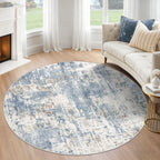 XLUEZ Round Rug 4ft for Bedroom, Washable Modern Abstract Circle Rug Neutral Soft Non Slip Kids Rug Stain Resistant Indoor Carpet for Living Room Nursery Playroom Dorm Girls Boys Room(Blue, 4' Round)