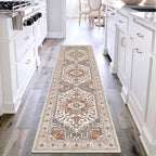 Yamaziot Washable Runner Rug, 2x8 Non-Slip Boho Vintage Hallway Rug Runner with Rubber Backing, Low Pile Faux Wool Distressed Carpet Runner for Bedroom, Kitchen, Laundry, Entrance, Ginger Grey