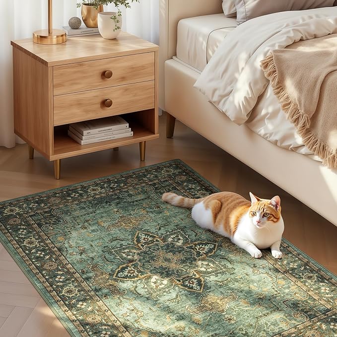Lofus 3x5 Green Area Rugs for Bedroom Living Room, Vintage Boho Carpet