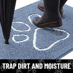 Smiry Dog Door Mat for Muddy Paws, Absorbent Dirt Trapper Non Slip Quick Dry Washable Chenille Mat for Mud Dogs, Entry Rug for Indoor and Outdoor (30x20 Inches, Airy Blue and White)