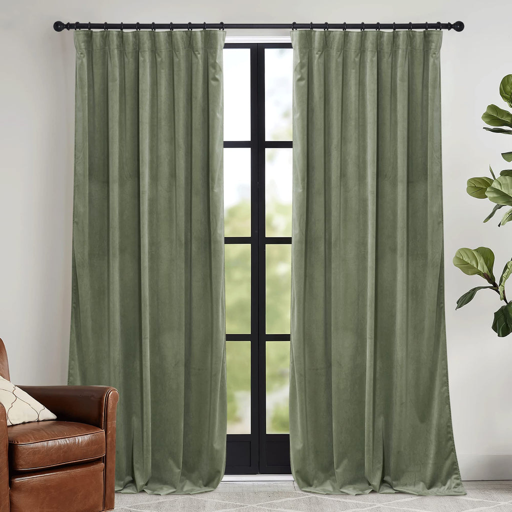 RYB HOME Sage Green Velvet Curtains for Bedroom Living Room