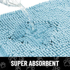 Smiry Dog Door Mat for Muddy Paws, Absorbent Dirt Trapper Non Slip Quick Dry Washable Chenille Mat for Mud Dogs, Entry Rug for Indoor and Outdoor (48x30 Inches, Sky Blue and White)