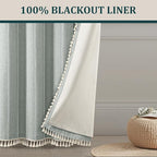 Teal Boho Blackout Curtains 72 Inches Long Light Green Linen Blend 2 Panels with Tassels and Cotton Embroidery, Farmhouse Vintage Rustic Rod Pocket Drapes for Living Room or Bedroom