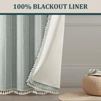 XOGUIBO Teal 100% Boho Blackout Curtains 96 Inch 2 Panels with Tassels