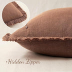 MIULEE Boho Linen Fringe Decorative Fall Throw Pillow Covers Brick 18x18