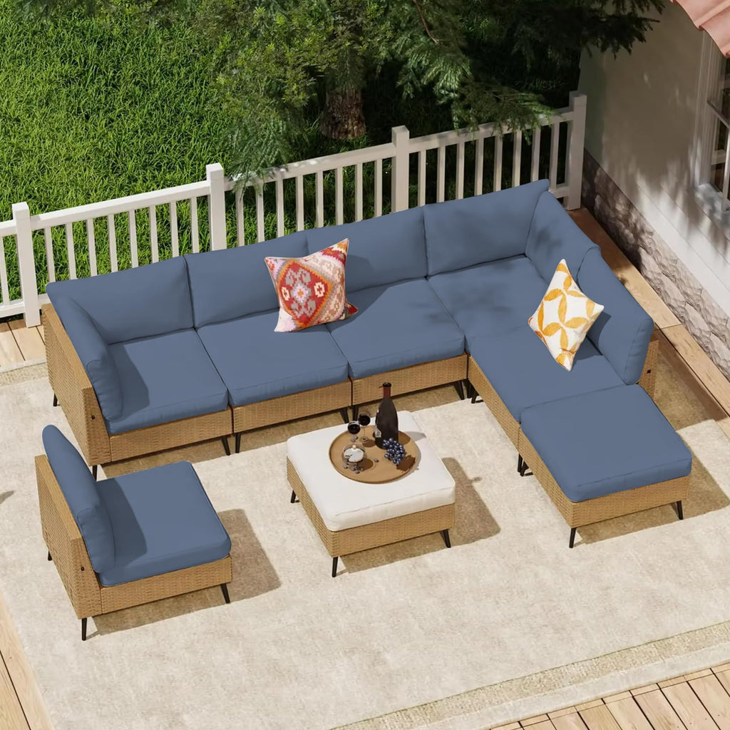 DREAHOTEXTIL 14Pcs Outdoor Cushion Covers, Patio Cushion Covers,Stretch Elastic Slipcovers, Replacement Washable & Reusable Furniture Protector for Patio Couch (Gray-Blue,Cover Only)