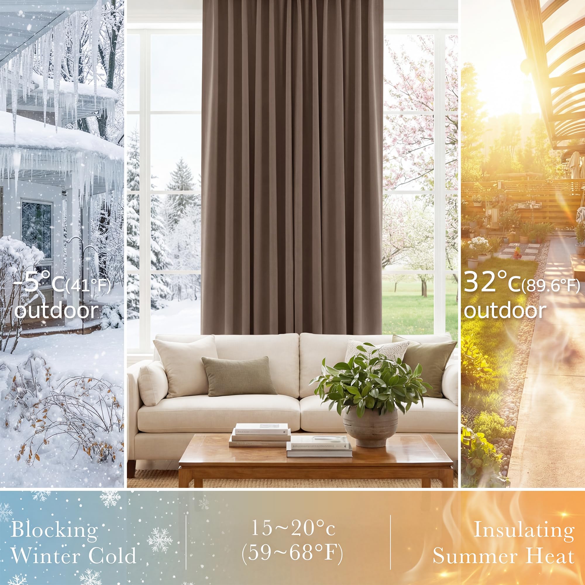 PONY DANCE Blackout Window Drapes - 42 by 72-inch, Mocha Curtain Draperies Light Block Thermal Insulated Curtain Panels Back Tab/Rod Pocket Light Blocking Energy Saving for Bedroom, 2 PCs