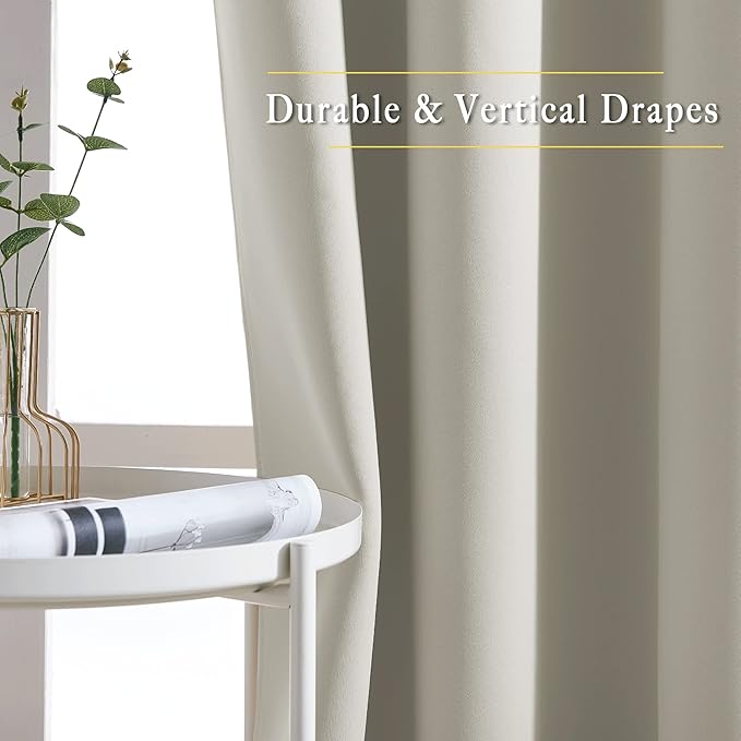 NICETOWN Room Darkening Natural Curtains & Drapes for Living Room - Thermal Insulated Solid Grommet Sound Reducing Privacy Window Treatments for Bedroom, 2 Panels, W66 x L84