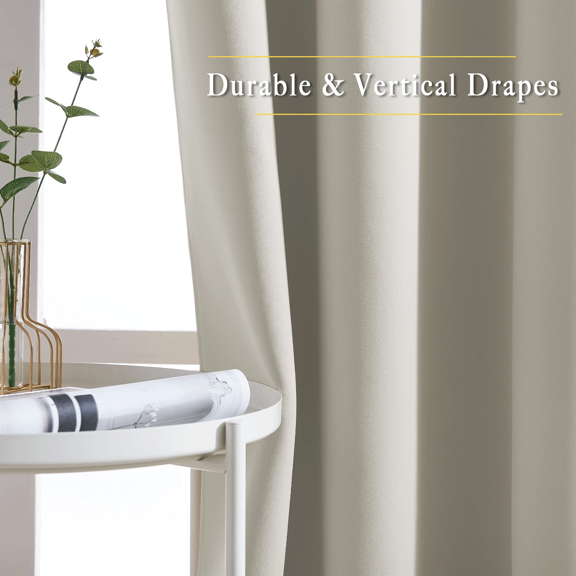 NICETOWN Blackout Natural Curtains for Bedroom - Window Treatment Thermal Insulated Grommet Solid Drapes Energy Saving Sound Reducing for Basement, 1 Pair, W52 x L54
