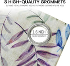 Yakamok Farmhouse Linen Curtains for Living Room 84 Inches Long,Texture Curtains Blue and Purple Grommet Leaves Plant Pattern Bedroom Curtain 2 Panels