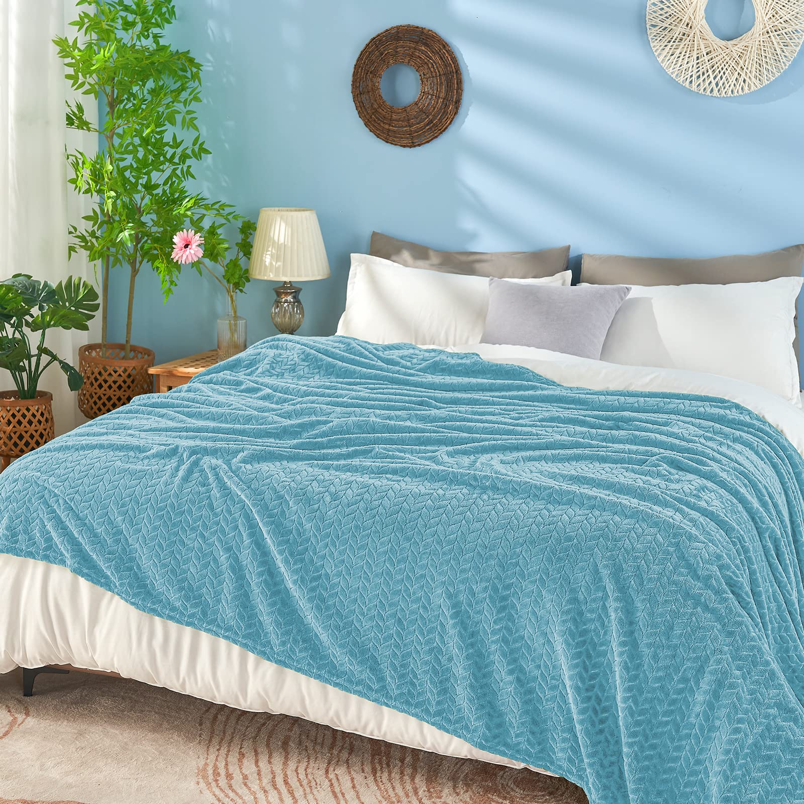 inhand Blue Throw Blanket, Super Soft Flannel Cozy Blankets & Throw for Adults, Lightweight Fuzzy Blanket, Warm Plush Blankets for All Season 50×60 Inches