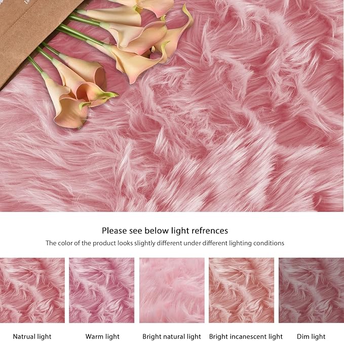 ORINOVA Pink Washable Fluffy Round Rugs for Bedroom Girls Shag Faux Sheepskin Fuzzy Fur Rugs for Living Room Circle Area Rug for Kids Round Rug 5ft