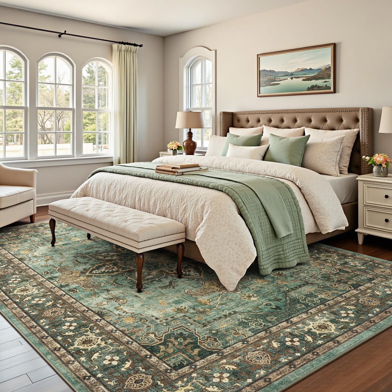 Lofus 5x7 Green Area Rugs for Bedroom Living Room, Vintage Boho Carpet