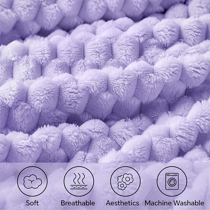 BEDELITE Fleece Throw Blanket for Couch & Bed - 3D Jacquard Decorative Lavender Blanket, Super Soft and Cozy Warm Fuzzy Blanket All Seasons Suitable, 50x60Inches