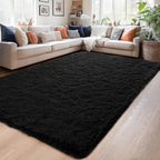 Chicrug Soft Runner Rug for Bedroom Living Room Plush Fluffy Rugs 5x7 Feet, Shag Furry Runner Rug Carpet Non Shedding for Nursery Children Kids Girls Room Home Decorative, Black